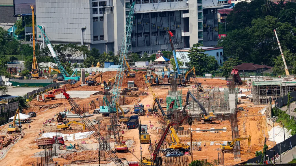 Construction timelapse view of an active building site used for project monitoring in Malaysia